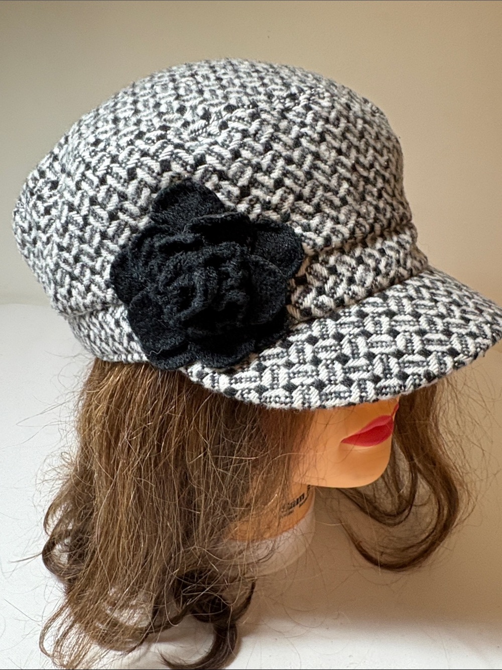 Sonoma Black and White Patterned Poly Blend Hat One Size